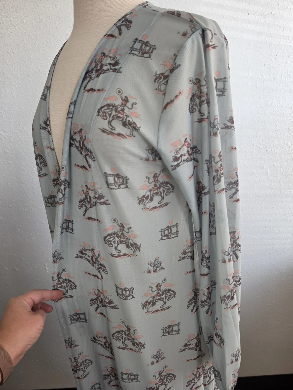 Western Mesh Duster Kimono OS Rodeo Cowboy Horse Sheer Maxi Blue
